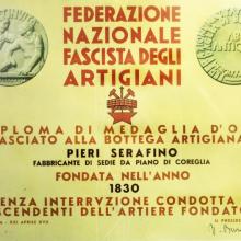 Diploma di medaglia d'oro della Federazione Nazionale Fascista degli Artigiani