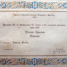 Attestato di Premiazione per Favret Fabiano da parte della Camera di Commercio di Lucca