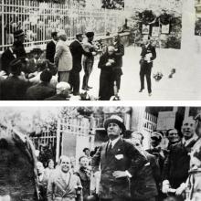 14 maggio 1930: visita di Mussolini a casa di Carducci, cugini dei Coluccini. Sullo sfondo l'attività dei Coluccini